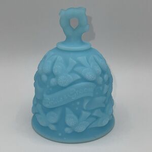 Fenton Bell Vintage Glass Pastel Blue Ornate Bride And Groom With Raised Doves